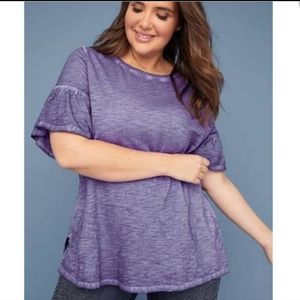 Lane Bryant Tee with ruffle sleeve, size 22/24, purple